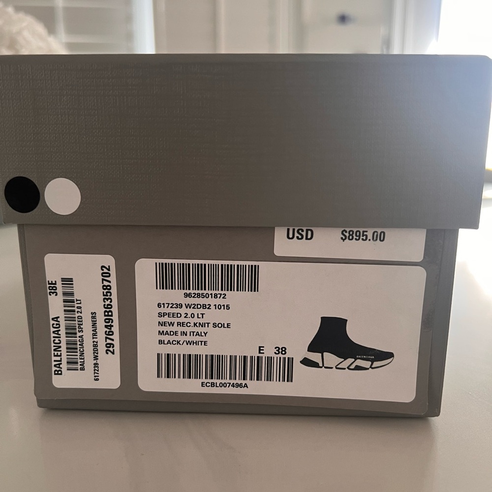 Balenciaga Black and White Knit Sole Speed 2.0 LT